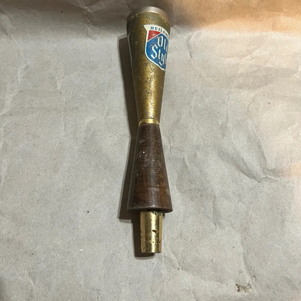 Heileman's Old Style OS Beer Tap Handle Gold Wood Vintage Barware Shield Logo